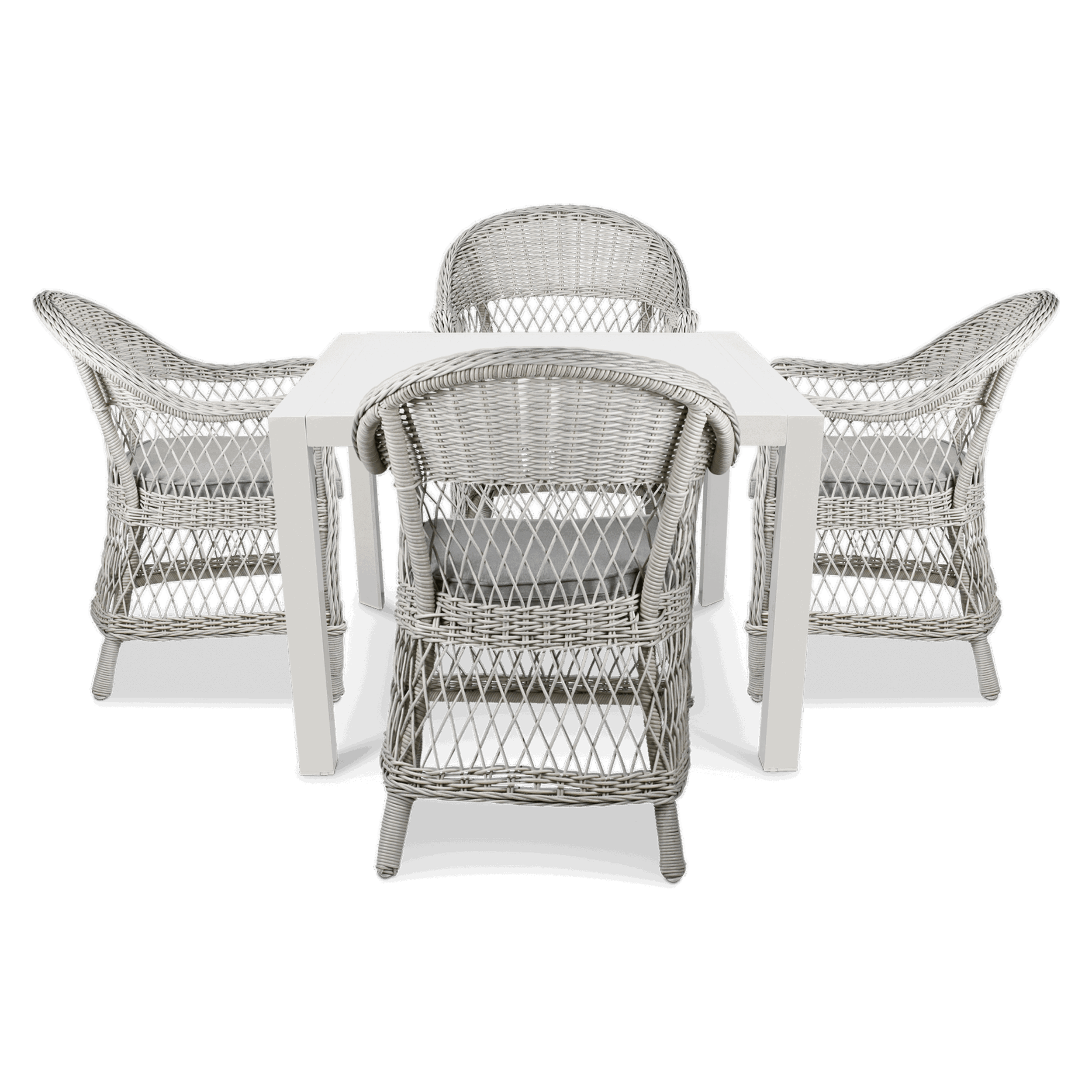 Bahamas Square Cafe 5 Piece Outdoor Setting in Arctic White with Wicker Chairs