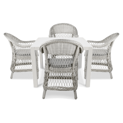 Bahamas Square Cafe 5 Piece Outdoor Setting in Arctic White with Wicker Chairs