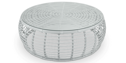 Barbados Outdoor Wicker Coffee Table in Arctic White with Glass Top - The Furniture Shack