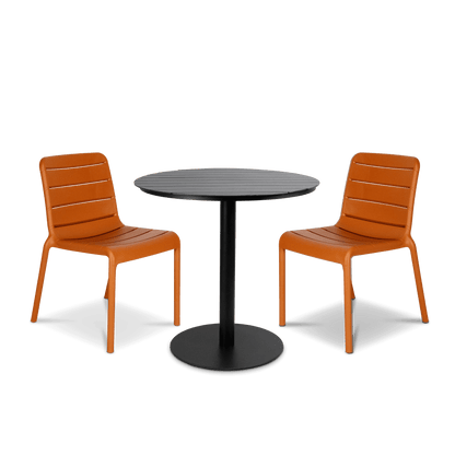 Cafe Collection Round 3pc Dining Suite in Gunmetal with Aura UV Plastic Chairs (PP)