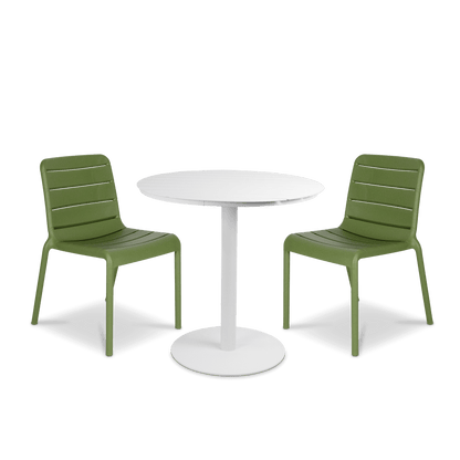 Cafe Collection Round 3pc Dining Suite in Arctic White with Aura UV Plastic Chairs (PP)