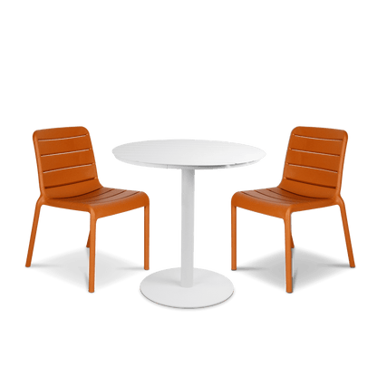 Cafe Collection Round 3pc Dining Suite in Arctic White with Aura UV Plastic Chairs (PP)