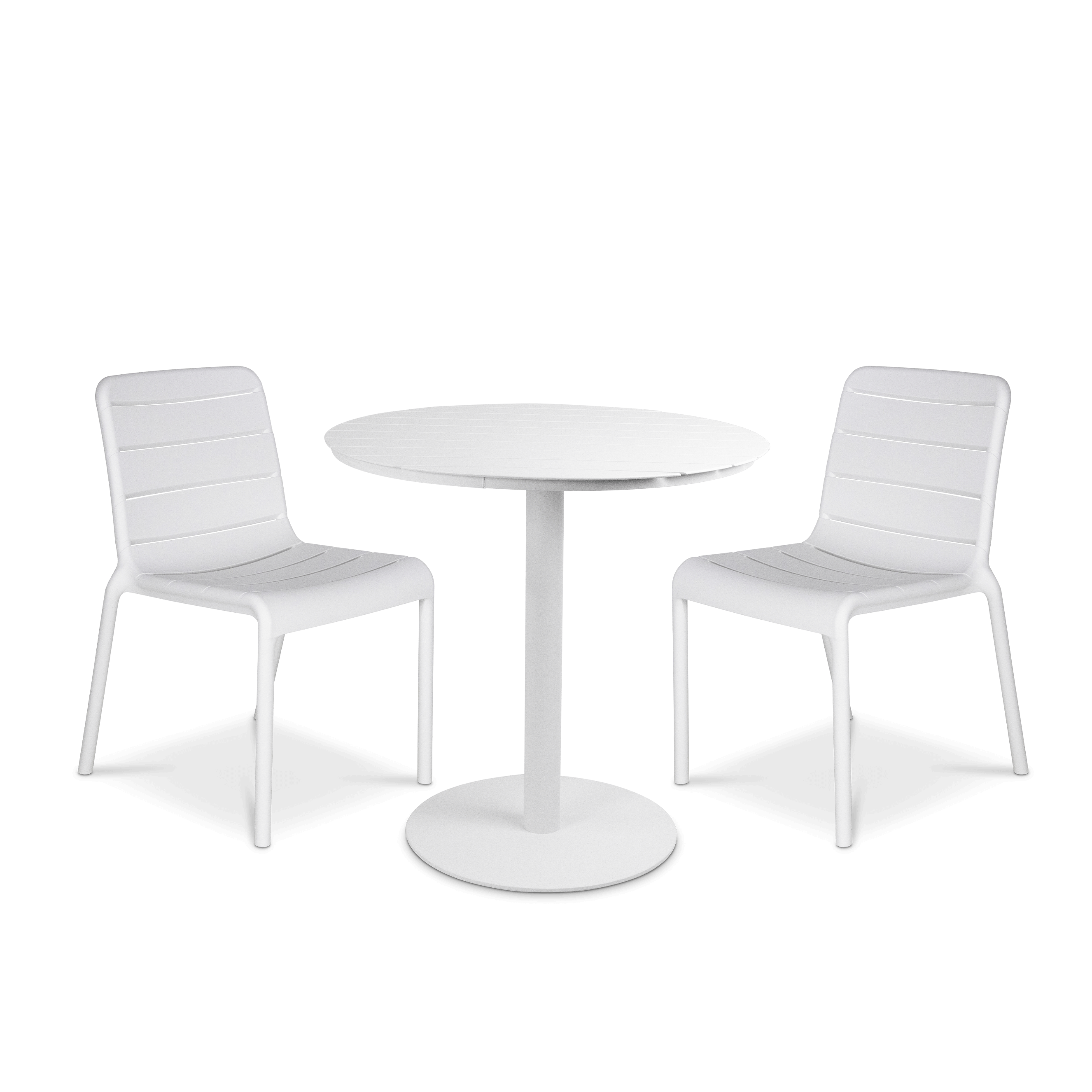 Cafe Collection Round 3pc Dining Suite in Arctic White with Aura UV Plastic Chairs (PP)