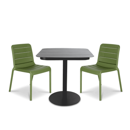Cafe Collection Square 3pc Dining Suite in Gunmetal with Aura UV Plastic Chairs (PP)