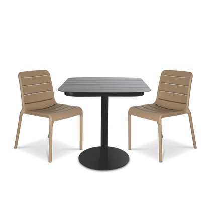 Cafe Collection Square 3pc Dining Suite in Gunmetal with Aura UV Plastic Chairs (PP)