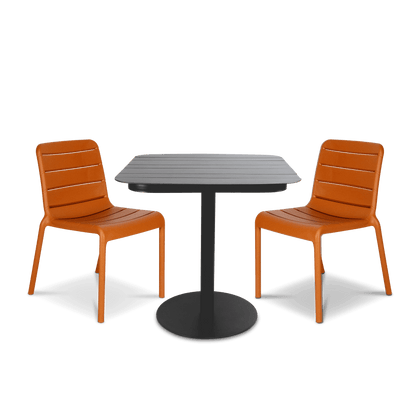 Cafe Collection Square 3pc Dining Suite in Gunmetal with Aura UV Plastic Chairs (PP)