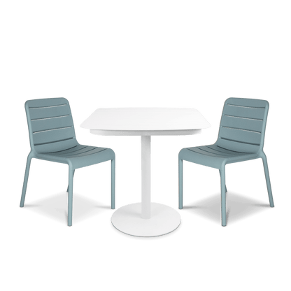 Cafe Collection Square 3pc Dining Suite in Arctic White with Aura UV Plastic Chairs (PP)