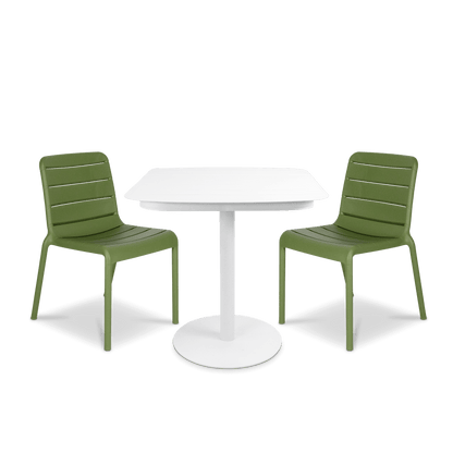 Cafe Collection Square 3pc Dining Suite in Arctic White with Aura UV Plastic Chairs (PP)