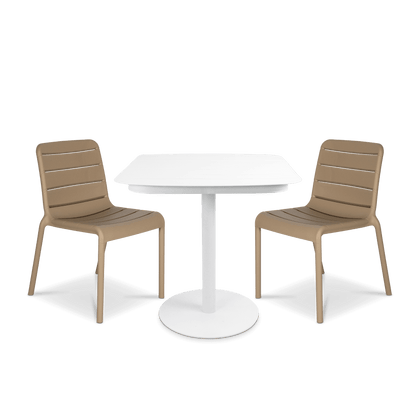 Cafe Collection Square 3pc Dining Suite in Arctic White with Aura UV Plastic Chairs (PP)