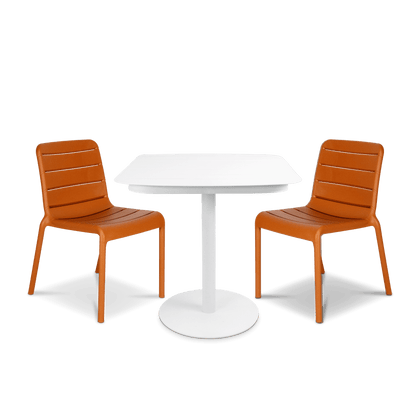 Cafe Collection Square 3pc Dining Suite in Arctic White with Aura UV Plastic Chairs (PP)