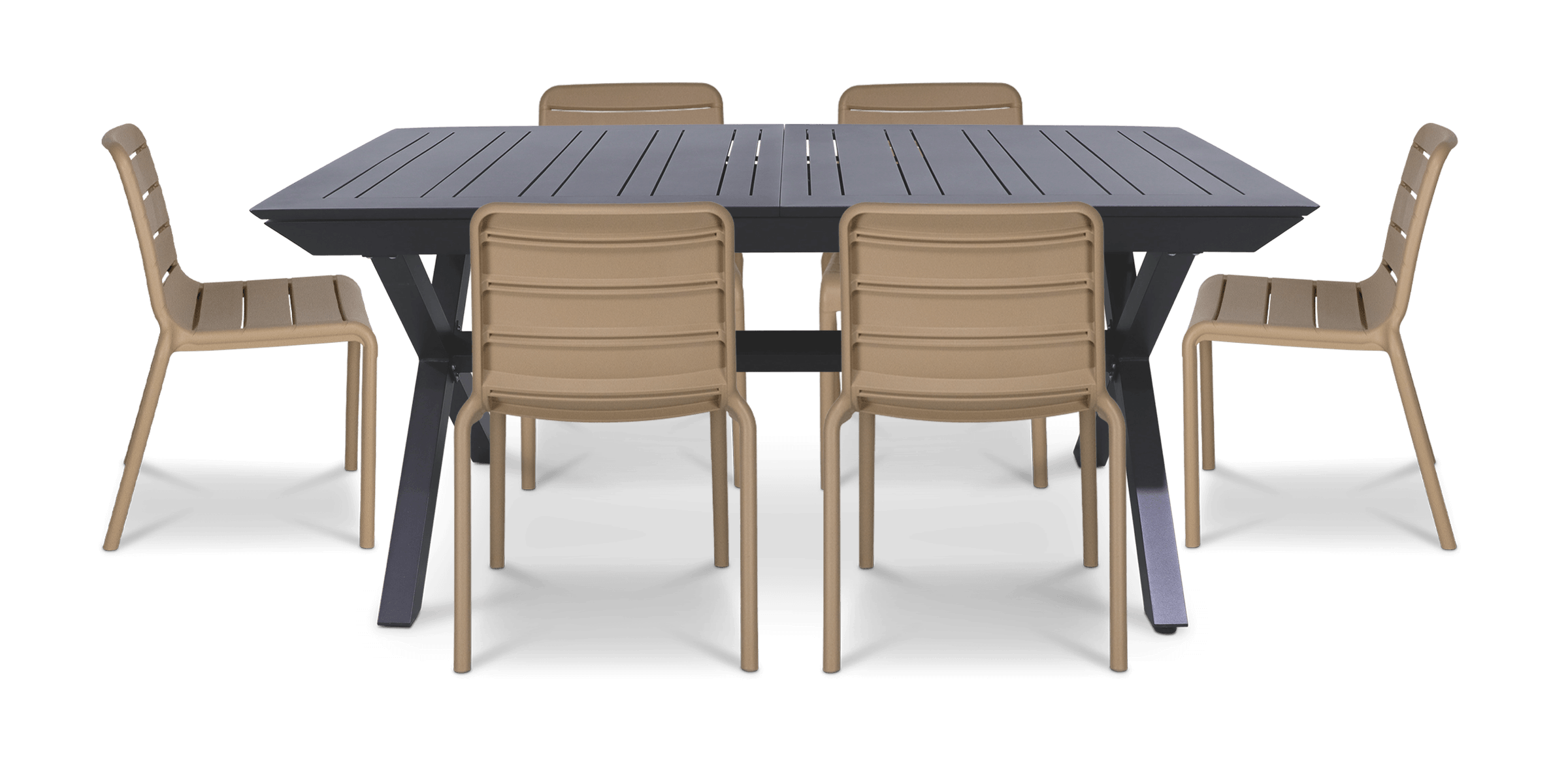 Caribbean Outdoor Extension Table in Gunmetal with Aura UV Plastic Outdoor Chairs (PP)