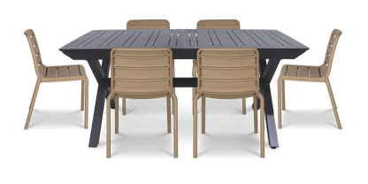 Caribbean Outdoor Extension Table in Gunmetal with Aura UV Plastic Outdoor Chairs (PP)