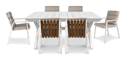 Caribbean Outdoor Extension Table in White with Aluminium Chairs