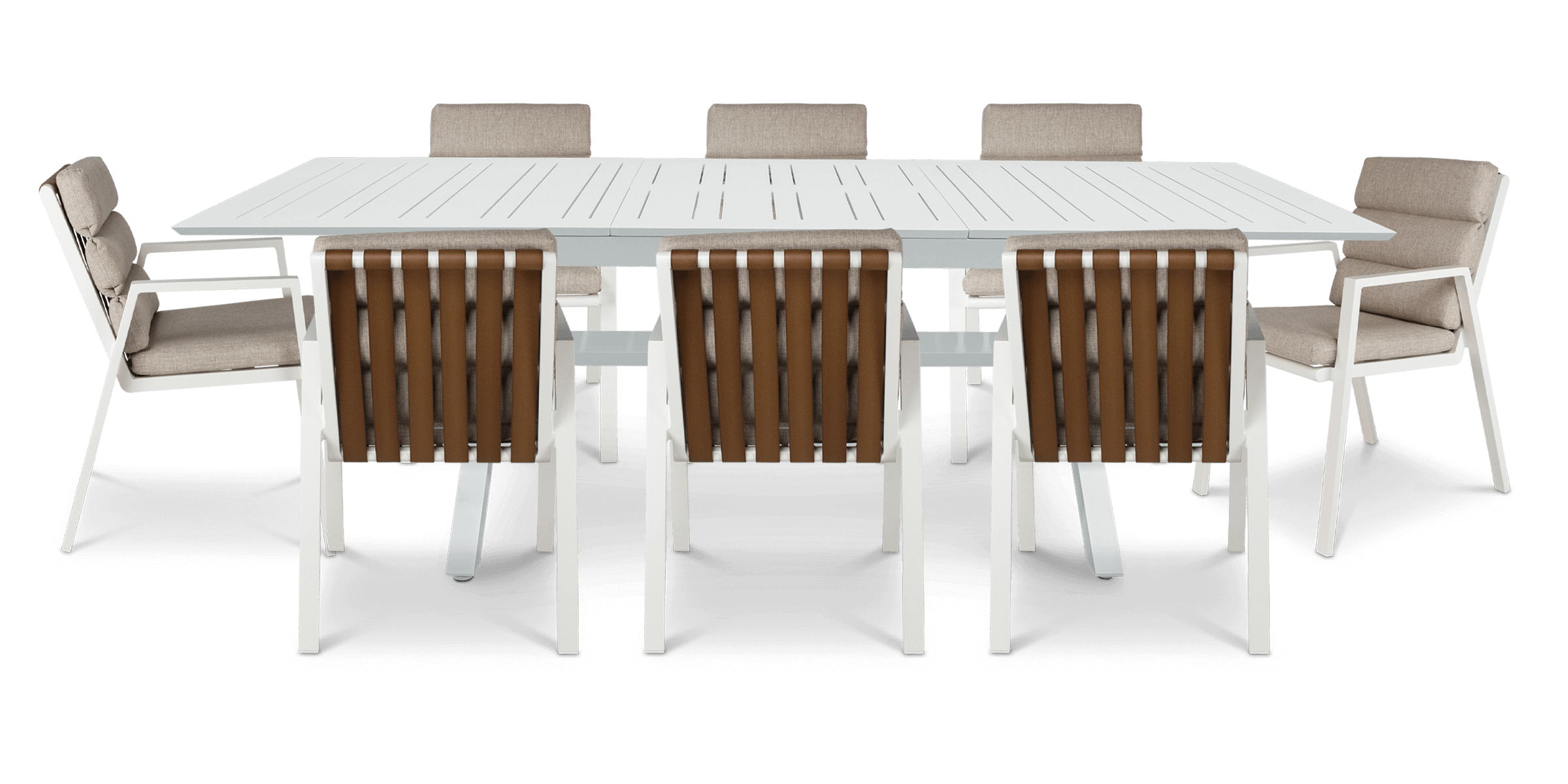 Caribbean Outdoor Extension Table in White with Aluminium Chairs