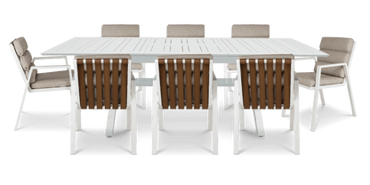 Caribbean Outdoor Extension Table in White with Aluminium Chairs