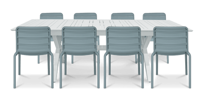 Caribbean Outdoor Extension Table in White with Aura UV Plastic Outdoor Chairs (PP)