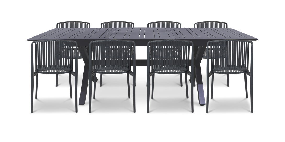 Caribbean Outdoor Extension Table in Gunmetal with UV Plastic Outdoor Chairs (PP)