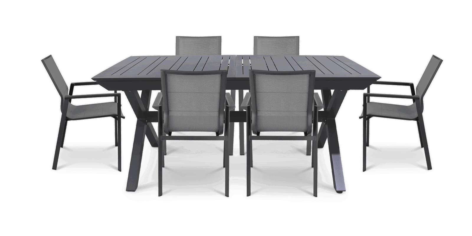 Caribbean Outdoor Extension Table in Gunmetal with Aluminium Chairs - The Furniture Shack