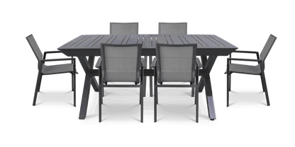 Caribbean Outdoor Extension Table in Gunmetal with Aluminium Chairs - The Furniture Shack