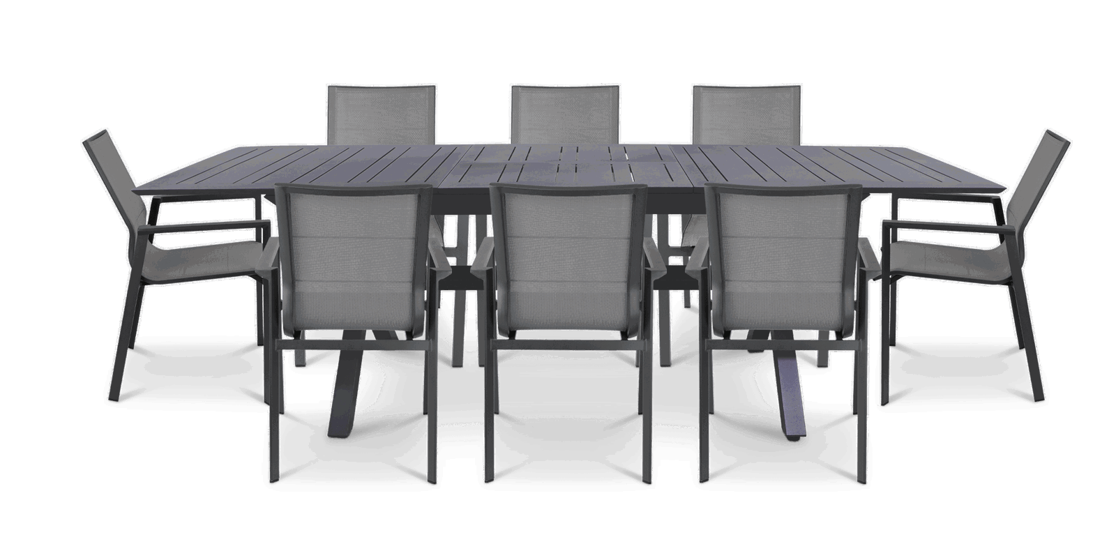 Caribbean Outdoor Extension Table in Gunmetal with Aluminium Chairs - The Furniture Shack