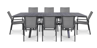 Caribbean Outdoor Extension Table in Gunmetal with Aluminium Chairs - The Furniture Shack