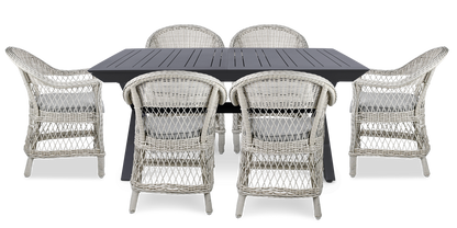Caribbean Outdoor Extension Table in Gunmetal with Wicker Chairs - The Furniture Shack