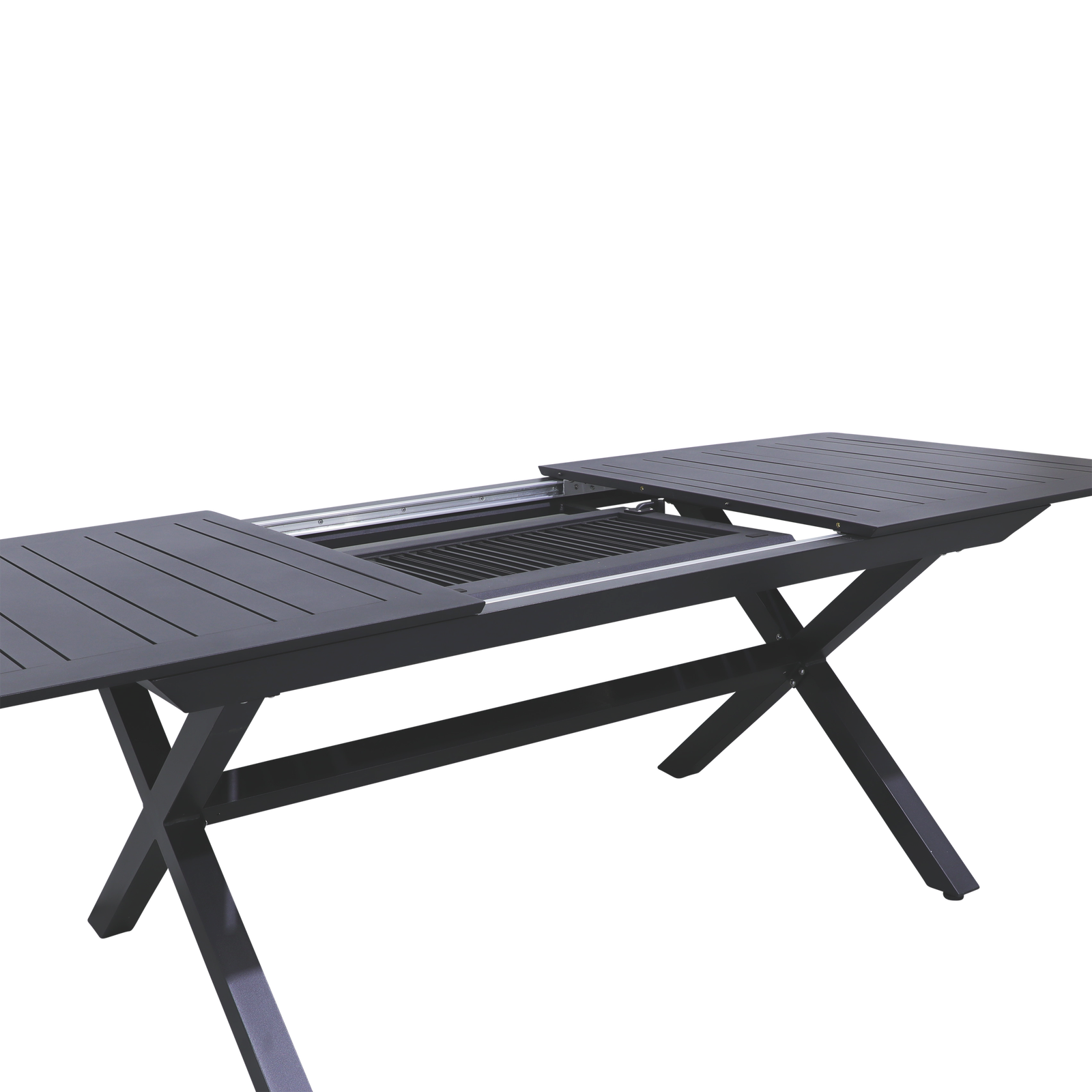 Caribbean Outdoor Extension Table in Gunmetal with Wicker Chairs - The Furniture Shack