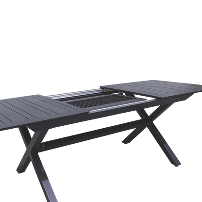 Caribbean Outdoor Extension Table in Gunmetal with Wicker Chairs - The Furniture Shack