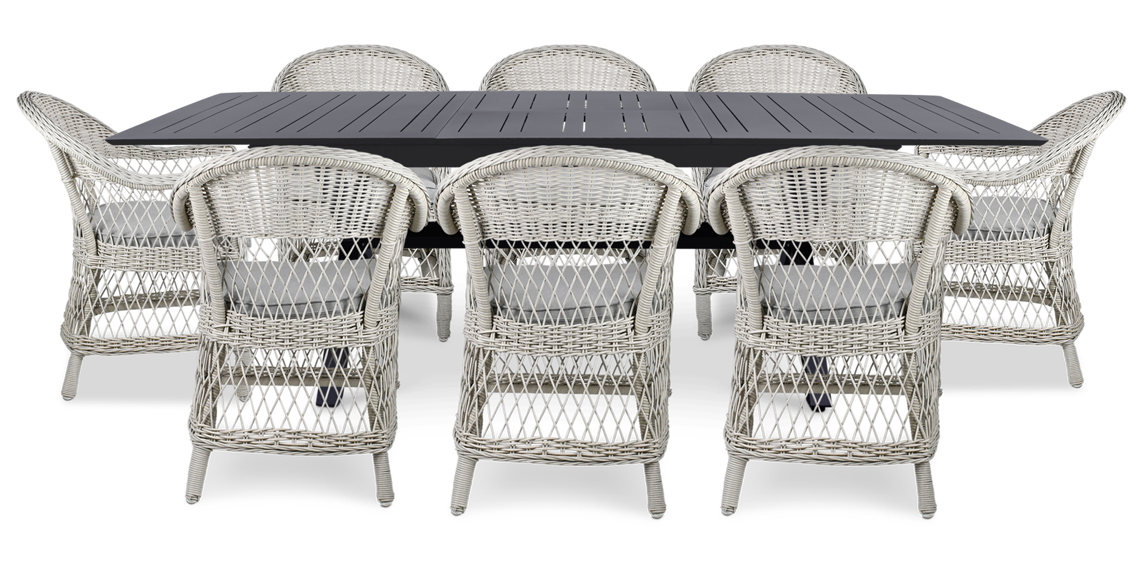 Caribbean Outdoor Extension Table in Gunmetal with Wicker Chairs - The Furniture Shack