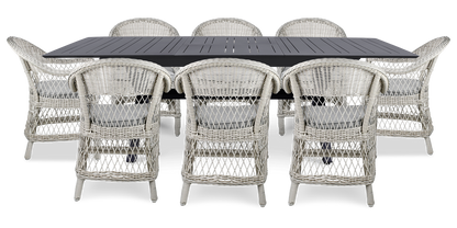 Caribbean Outdoor Extension Table in Gunmetal with Wicker Chairs - The Furniture Shack