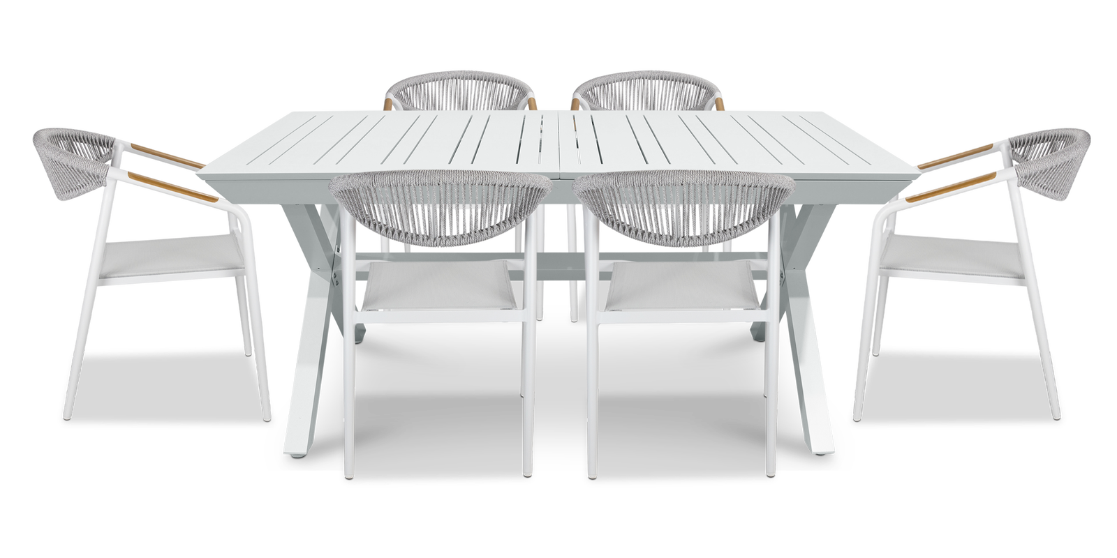 Caribbean Outdoor Extension Table in White with Rope Chairs - The Furniture Shack