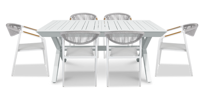 Caribbean Outdoor Extension Table in White with Rope Chairs - The Furniture Shack