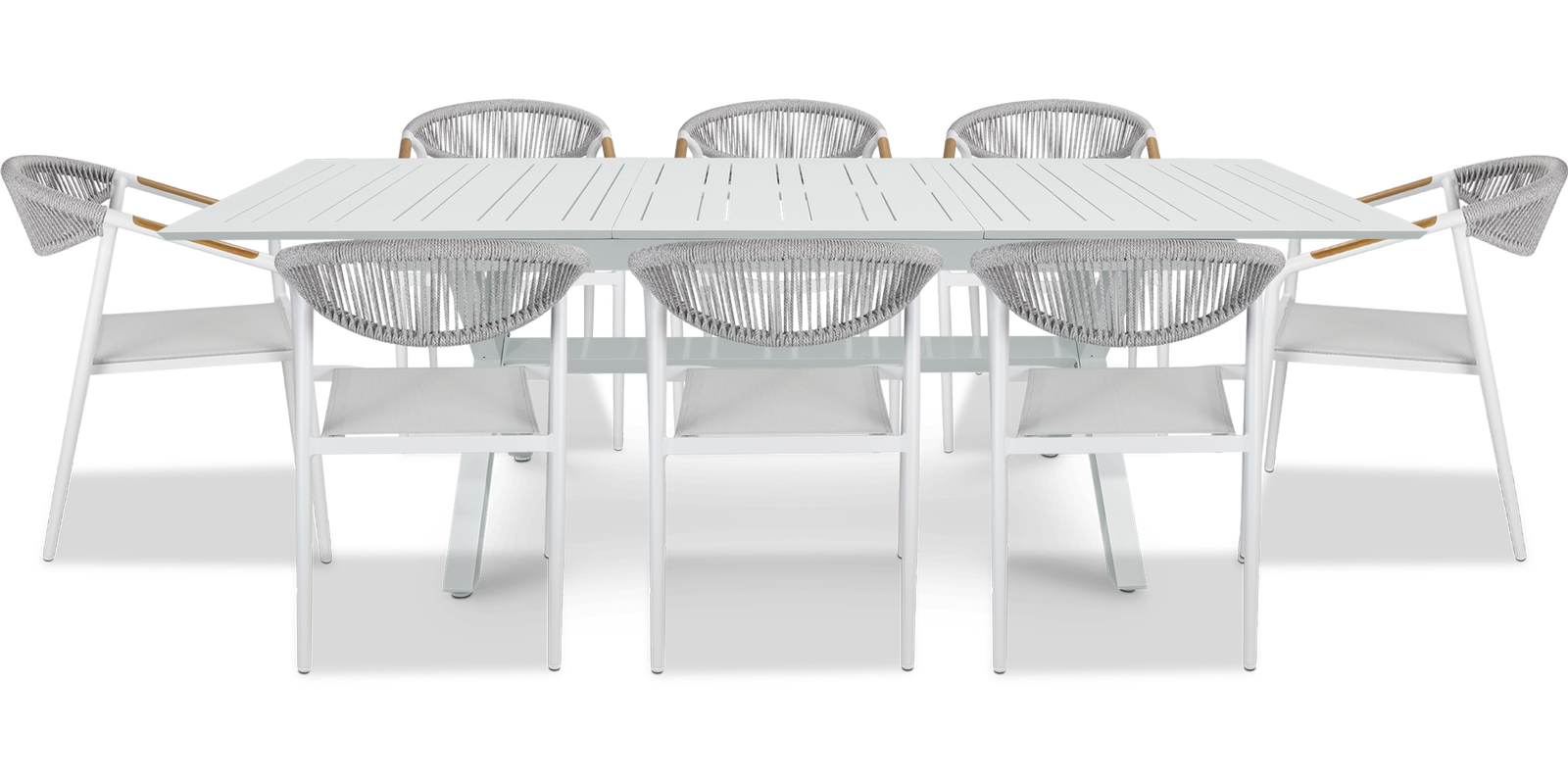Caribbean Outdoor Extension Table in White with Rope Chairs - The Furniture Shack