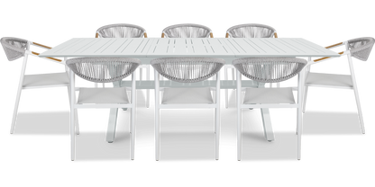 Caribbean Outdoor Extension Table in White with Rope Chairs - The Furniture Shack