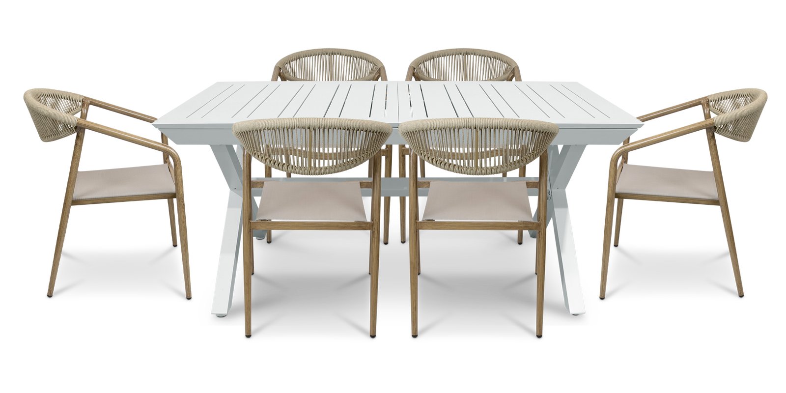 Caribbean Outdoor Extension Table in White with Rope Chairs - The Furniture Shack