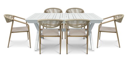 Caribbean Outdoor Extension Table in White with Rope Chairs - The Furniture Shack