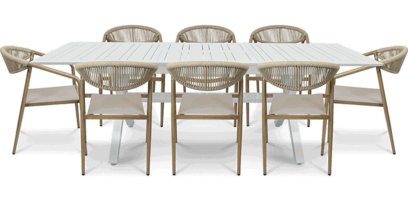 Caribbean Outdoor Extension Table in White with Rope Chairs - The Furniture Shack