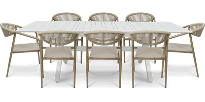 Caribbean Outdoor Extension Table in White with Rope Chairs - The Furniture Shack