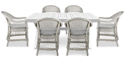 Caribbean Outdoor Extension Table in White with Wicker Chairs - The Furniture Shack