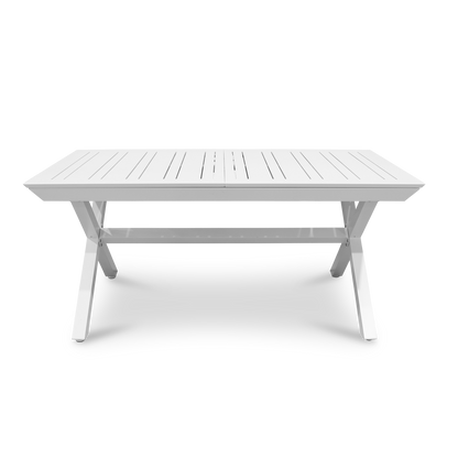 Caribbean Outdoor Extension Table in White with Wicker Chairs - The Furniture Shack