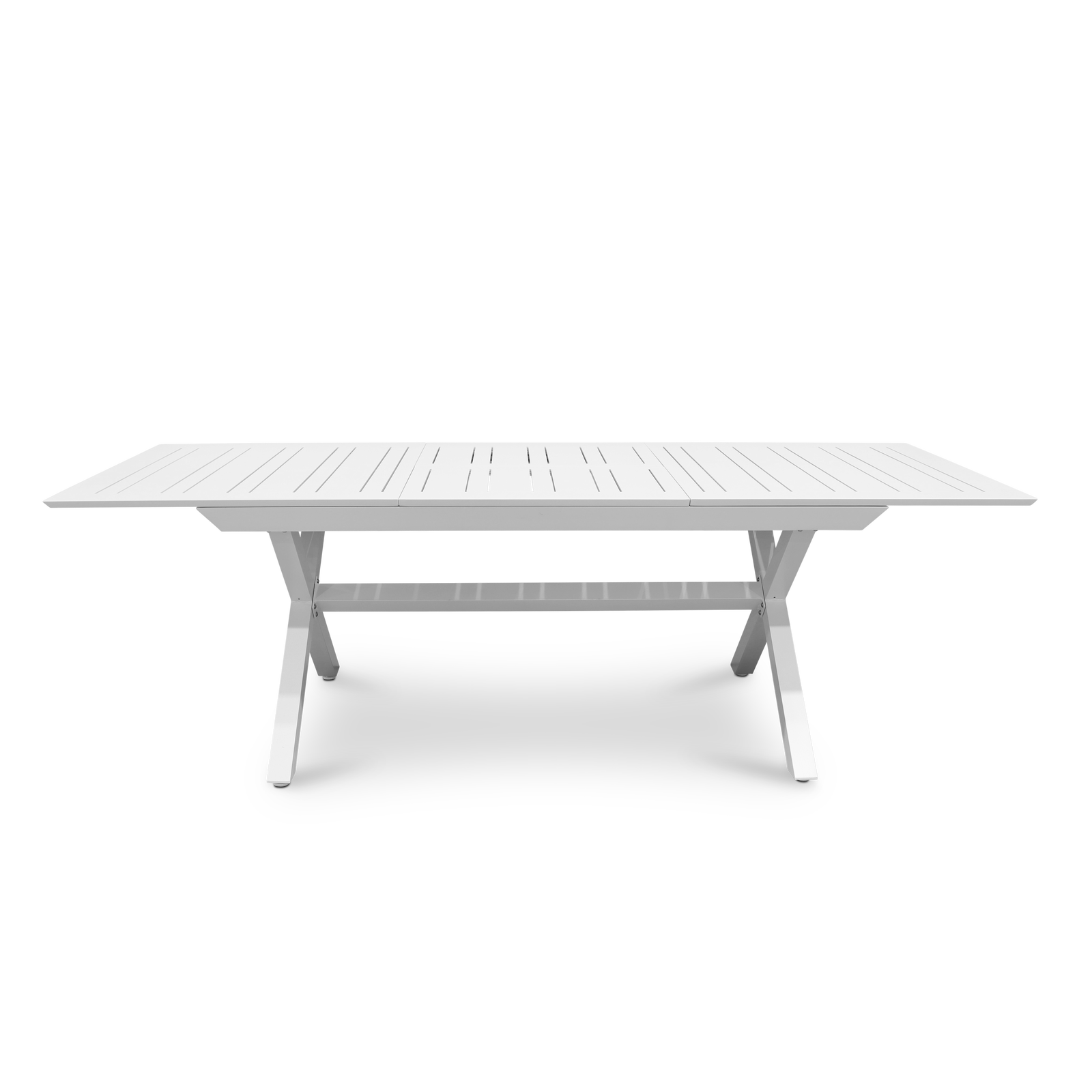 Caribbean Outdoor Extension Table in White with Wicker Chairs - The Furniture Shack