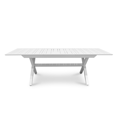 Caribbean Outdoor Extension Table in White with Wicker Chairs - The Furniture Shack
