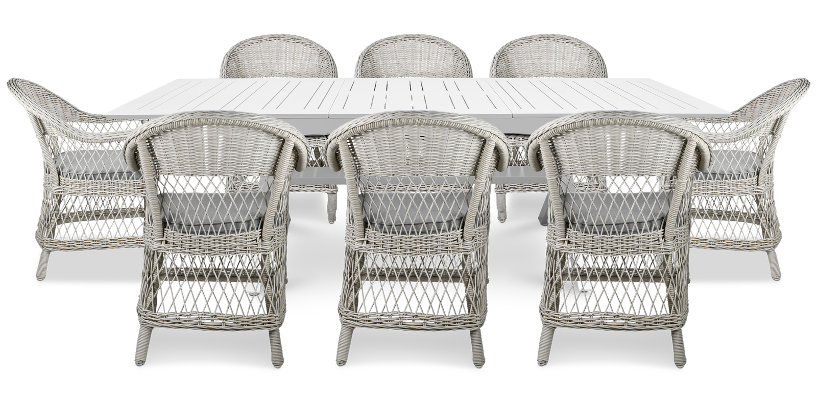 Caribbean Outdoor Extension Table in White with Wicker Chairs - The Furniture Shack