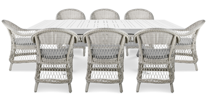 Caribbean Outdoor Extension Table in White with Wicker Chairs - The Furniture Shack