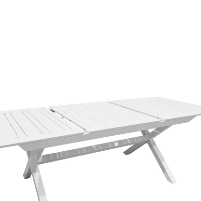 Caribbean Outdoor Extension Table in White with Wicker Chairs - The Furniture Shack