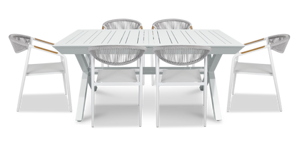 Caribbean Outdoor Extension Table in White with Rope Chairs
