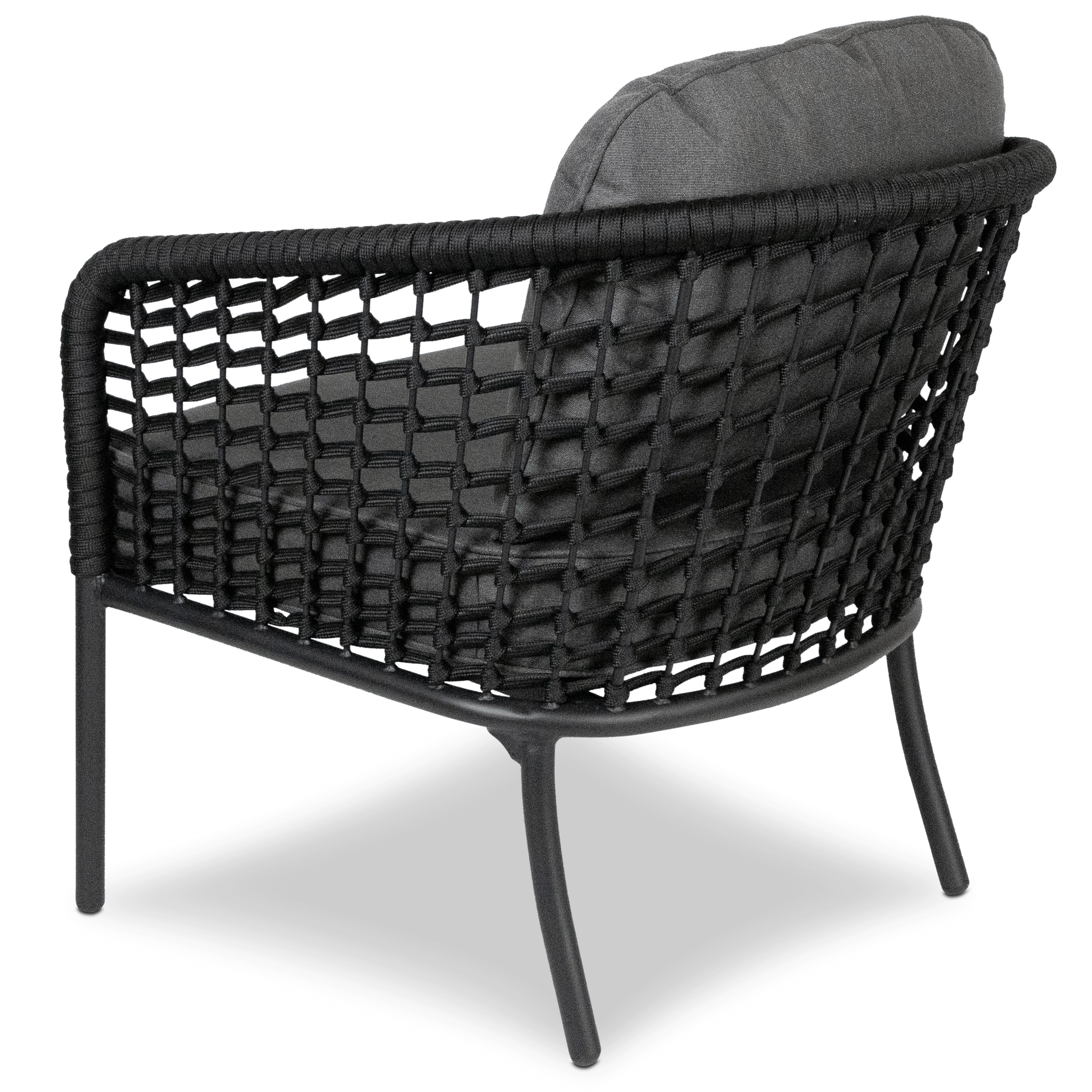 Catania Outdoor Armchair with Charcoal Olefin Cushions and Black Olefin Woven Rope