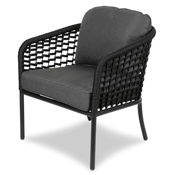 Catania Outdoor Armchair with Charcoal Olefin Cushions and Black Olefin Woven Rope