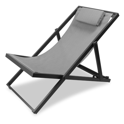 Chill Outdoor Deck Chair in Gunmetal Aluminium Frame and Charcoal Grey Textilene - The Furniture Shack