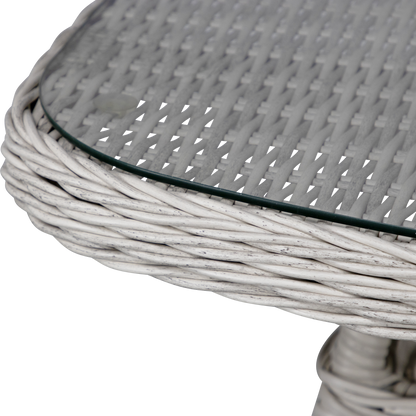 Hamptons Outdoor Wicker Lounge with 3 Seater, 2 x Armchairs and Coffee Table in Dune Spunpoly Cushions